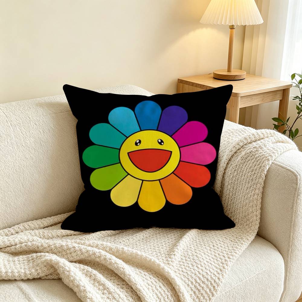Takashi Murakami Flower Sunflower Square Double-Sided printed Pillow Case Bedroom Bedside Pillow Sofa Cushion Cover
