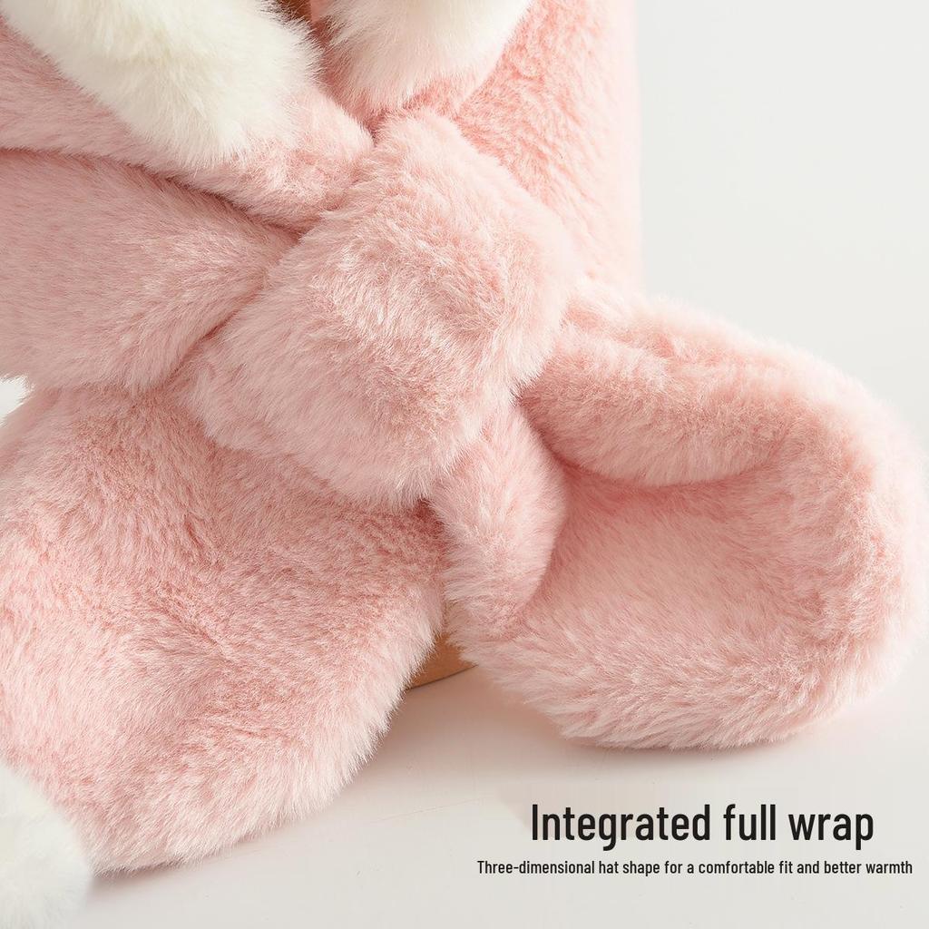 Children's Plush Antler Hat & Scarf Set: Windproof, Thickened Ear Protection for Outdoor Cycling