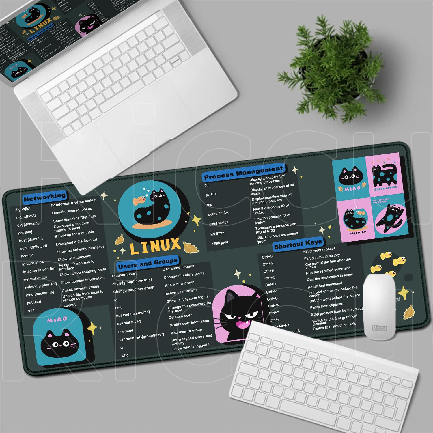 PC Desk Accessories Large LINUX Shortcut Mouse pad NonSlip Waterproof Computer Keyboard Mats Office Learn Work Antifray Speed 300x800x2mm