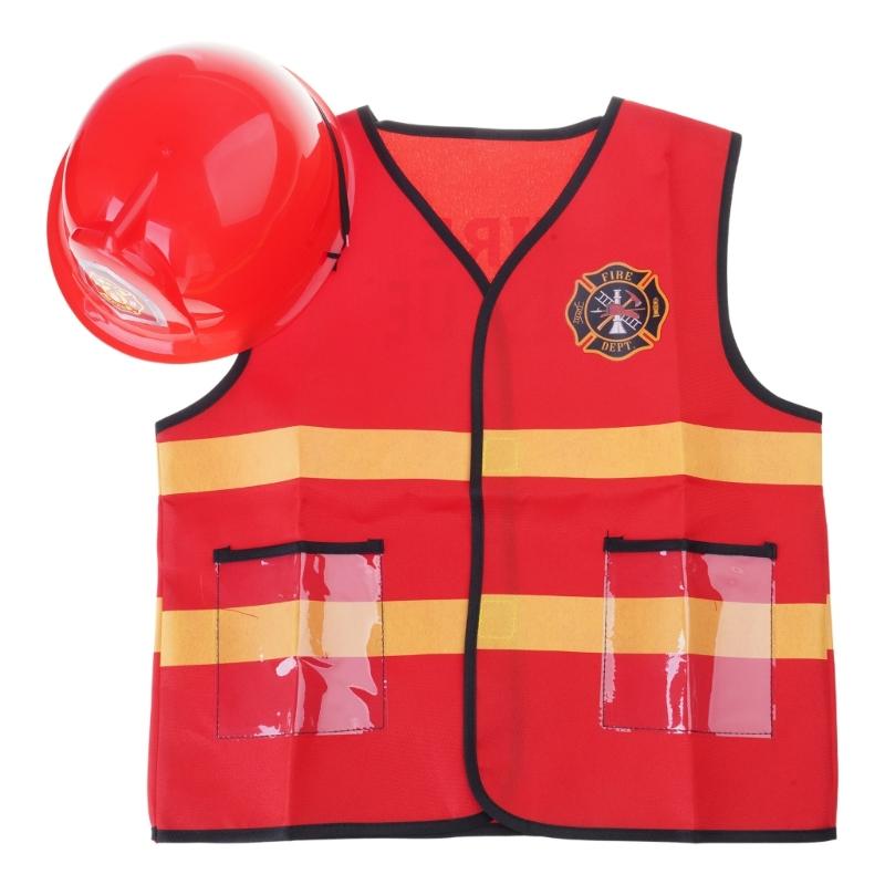 

Fireman Costume for Kid Fireman Helmets Vest Extinguishers Washable Firefighter Dress Up Clothes for Role Play Halloween 1