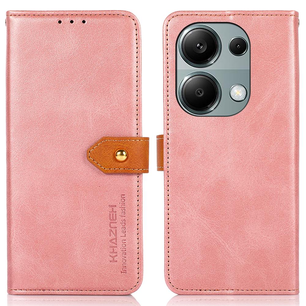 

KHAZNEH For Xiaomi Redmi Note 13 4G Leather Case Golden Magnetic Buckle Protective Phone Cover A