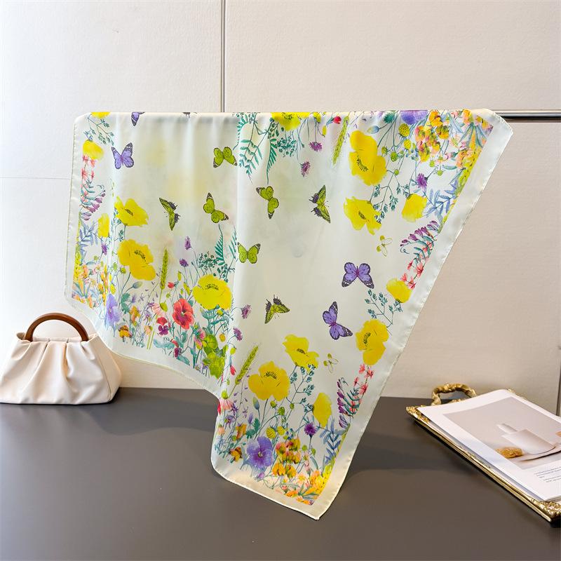Butterfly 70Cm Square Spring Summer Women Scarf Silk Satin Beach Scarves Shawl Headband Hijab Bandana Wrap Bufanda