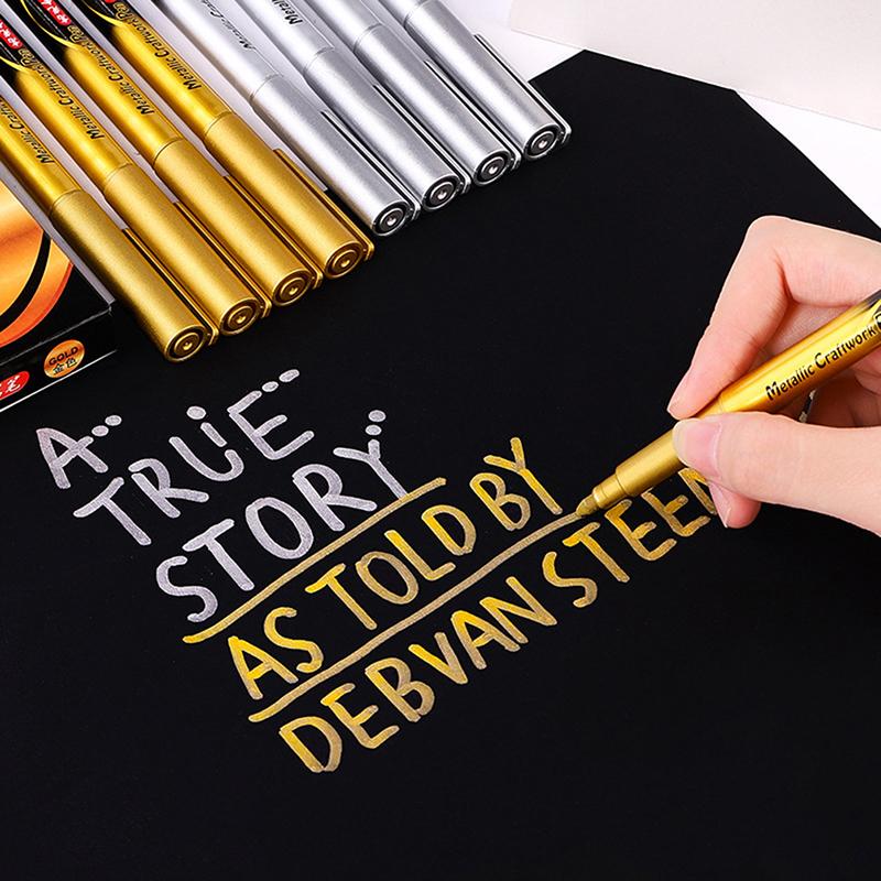 Gold Silver Colour Craft Pen Waterproof Paint Pen Sign Mark Metal Pen Greeting Card Calligraphy Highlight Pens