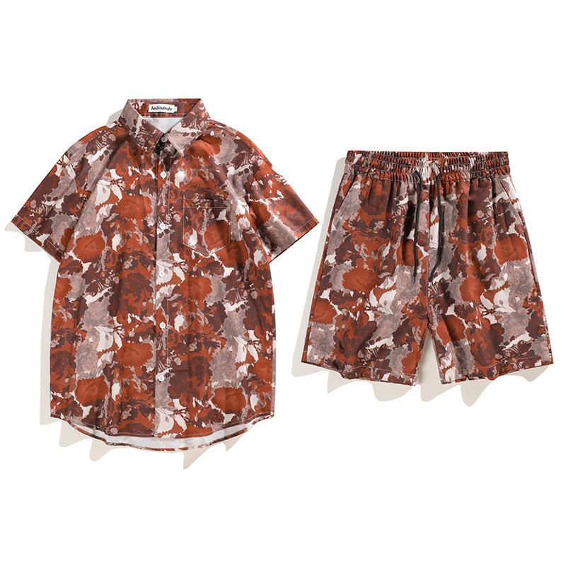 Men's Hawaiian Tie-Dye Beachwear Set: Short Sleeve, Loose Fit, Plus Size, Couple's Two-Piece