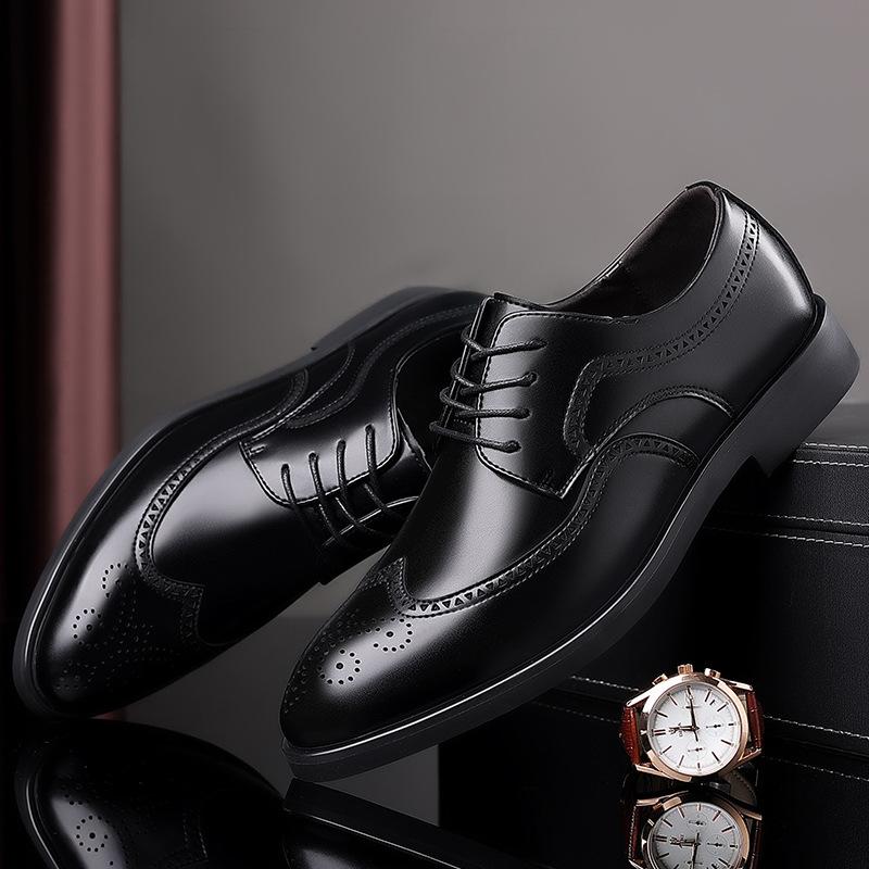 Men's Classic Retro Brogue Shoes Mens Lace-Up Business Leather Shoes Dress Office Flats Men Wedding Party Oxfords