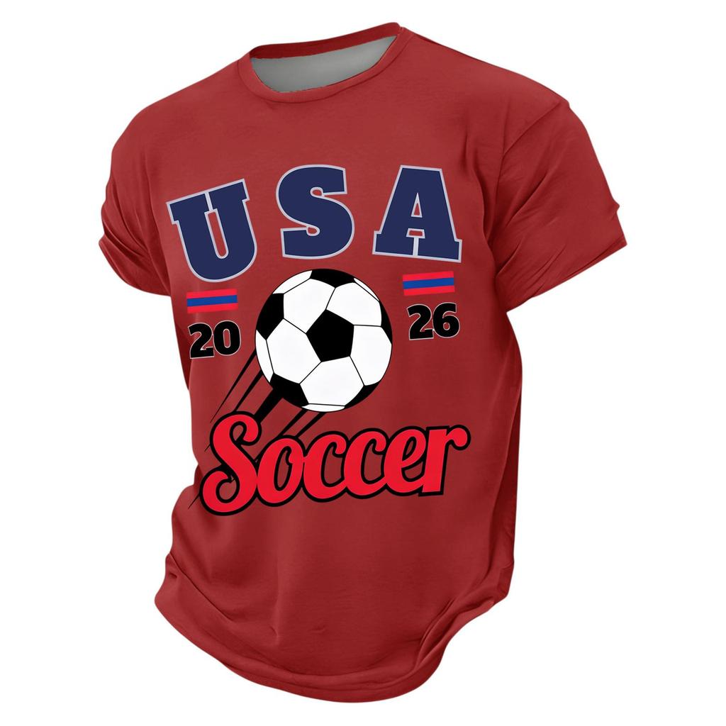Men’s Casual Crew Neck Printed Short Sleeve Lightweight Breathable Top with USA 2026 Soccer Letter Graphic Design