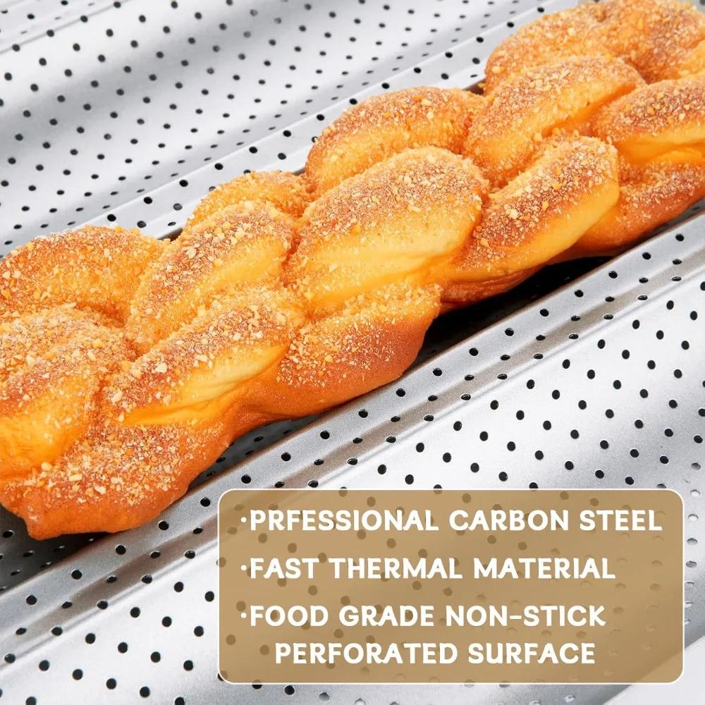 4 Loaves Loaf Bake Mold Baguette Tray Reusable Bread Pan Nonstick French Bread Baking Heat Resistant Perforated Baking Tools