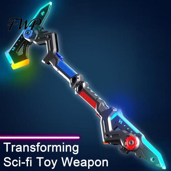 Interstellar Battle Ax Toy Spark with Smoke Effect Transforming Weapon LED 7 Sci-fi RGB Colors Dynamic Sound Haptic Feedback for Kids Dual Function