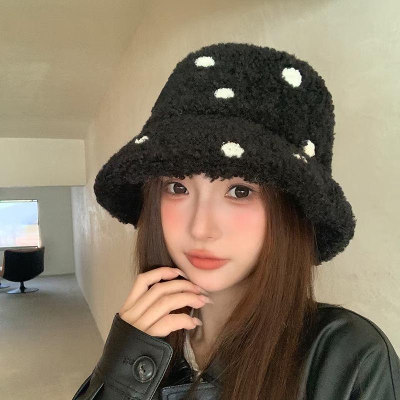 

Женская панама из овечьей шерсти в горошек - Милая, универсальная, теплая осенне-зимняя мода в японском стиле инс One Size