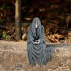 Socha Smrtky Halloween Dlouhá Roucho Sedící Kostlivec Figurka Gotická Stolní Ozdoba pro Domov Zahradu Stolní Počítač Knihovnu Dekorace