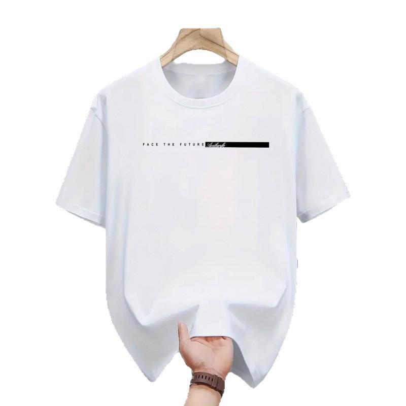 Mens Casual Short Sleeve Round Neck T-Shirt With Letter Print Loose Fit Cotton Tee
