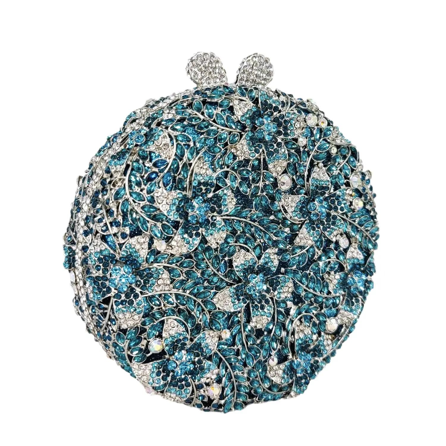 

Boutique De FGG Light Blue Saphire Flower Crystal Evening Bags for Women Wedding Party Rhinestone Handbags Bridal Clutch Bag Mini Size