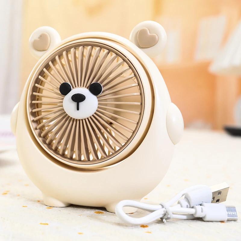Cartoon Bear Small Fan USB Charging Strong Wind Handheld Mini Portable Convenient Student Desk Children's Strong Wind