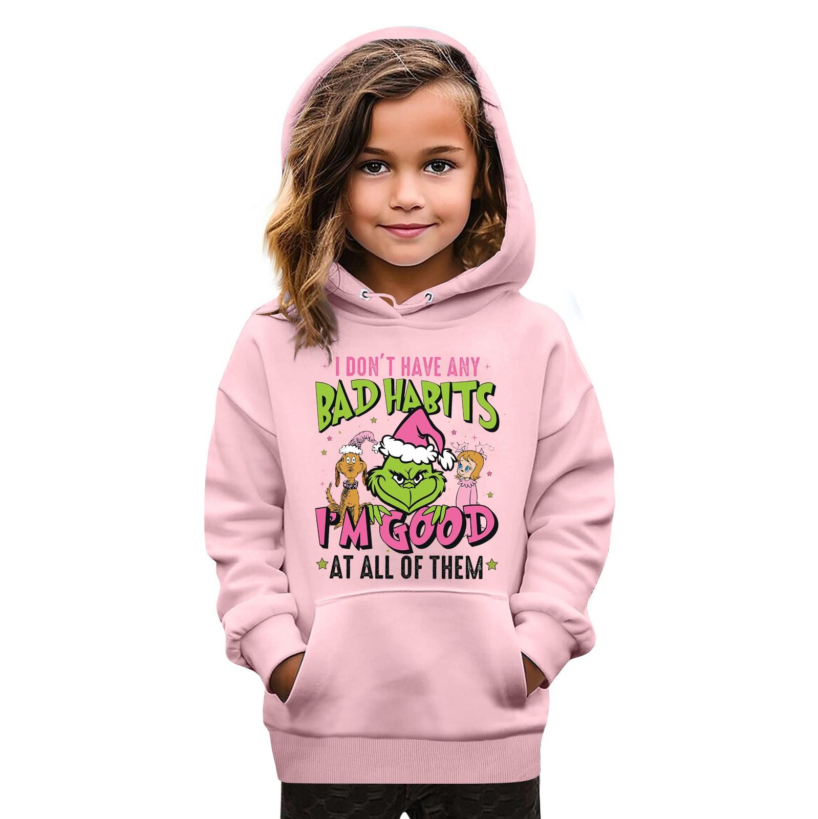 

Рождественская детская толстовка с длинным рукавом, легкая повседневная толстовка с капюшоном, свободная, удобная детская толстовка 130 розовый