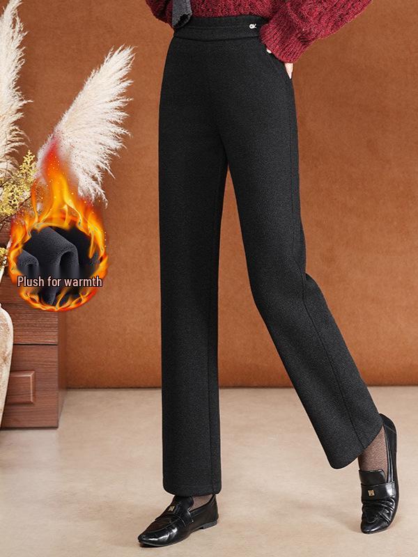 Woolen Plus Size Warm Loose Straight-Leg Pants for Middle-Aged & Elderly Women - Autumn/Winter