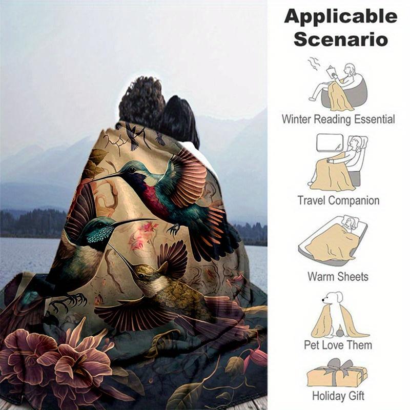 1pc Whirling Hummingbirds Blanket Seasonal Home Decorative Throw for All Seasons, Living Room, Travel, Camping, Car Blankets