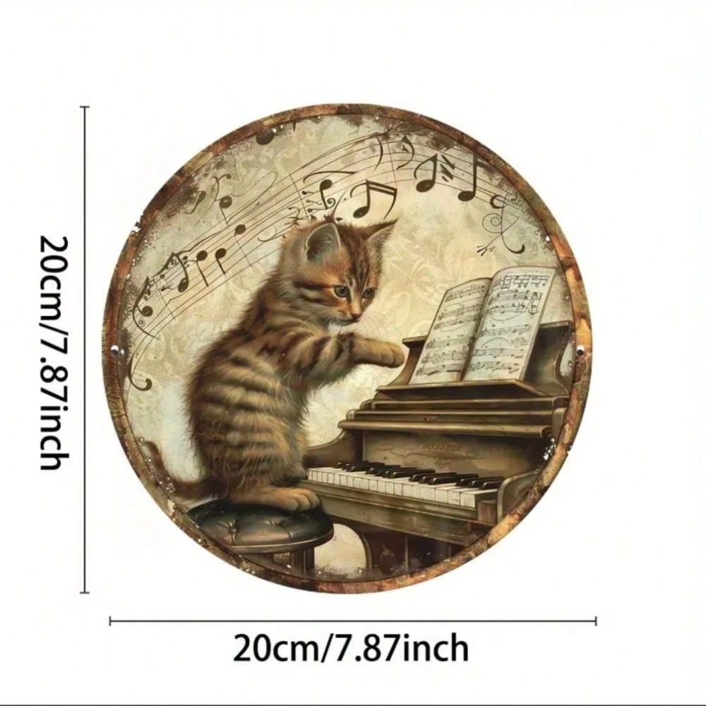 Vintage Cat Pianist Metal Sign 8x8 Inch Music Decor For Home Cafe Wall Art