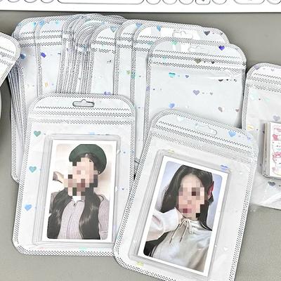 10Pcs  Shiny Laser Heart Card PP Ziplock Bags Kpop Star 3-inch Photo Card Cute Girls Selling Card DIY Packing Pocket