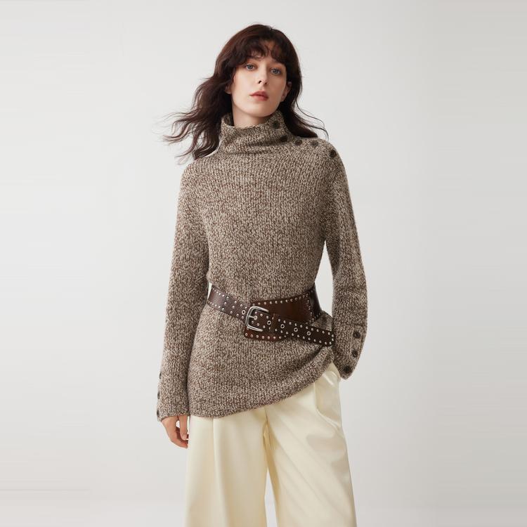 ELLE French Lazy Style Sheep Wool High Neck Multicolor Casual Loose Versatile Long Sleeve Knit Sweater Women sweater EM53374