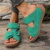 2025 outer wear platform slippers women's round head breathable cross belt Velcro sewing line wedge slippers