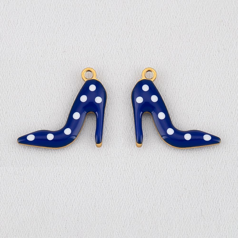 10pcs 304 Stainless Steel Double-Sided Enamel High Heel Pendant With Polka Dots Fashion Versatile DIY Necklace Jewelry Finding