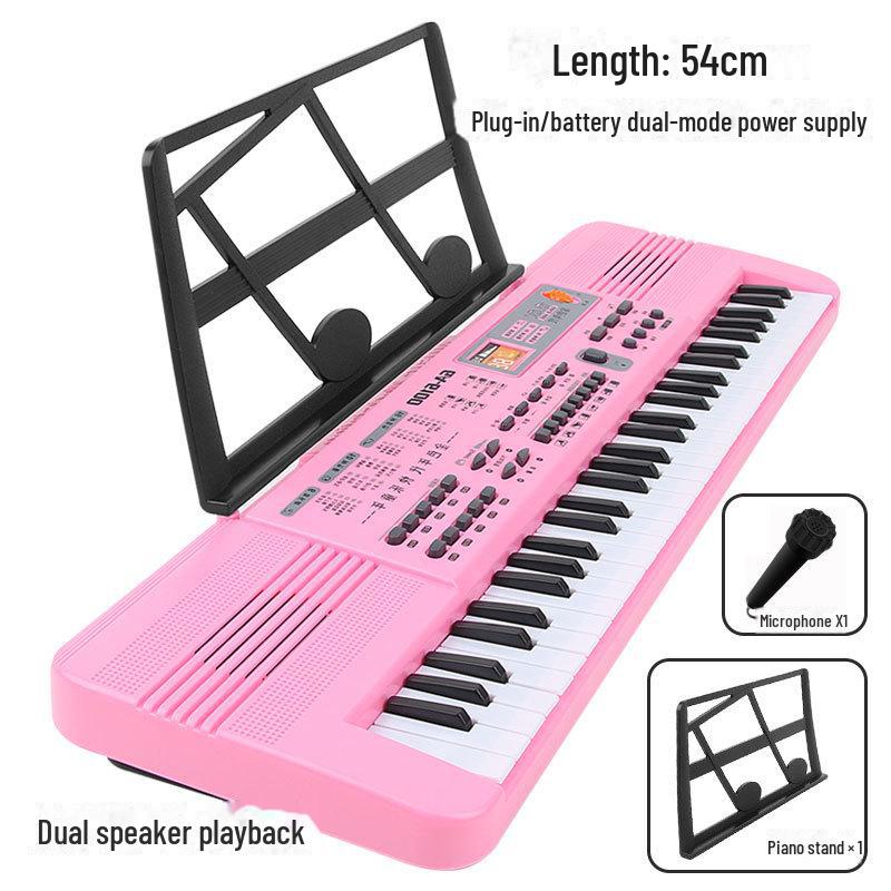Pian reîncărcabil multifuncțional cu 61 de taste cu suport și microfon pentru copii/începători