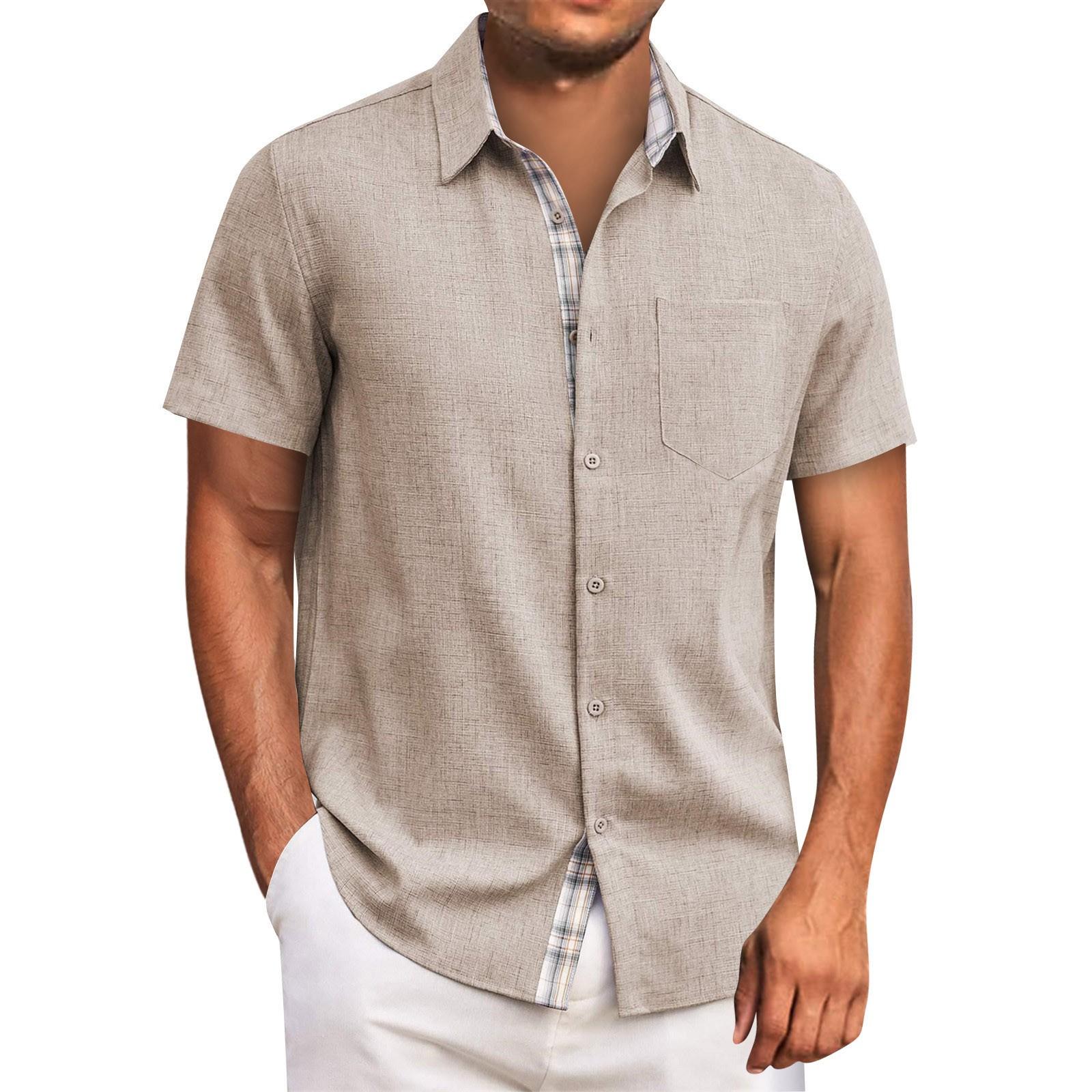 

Гавайская рубашка для мужчин, мужские винтажные рубашки для боулинга на пуговицах, летняя пляжная рубашка с коротким рукавом M хаки