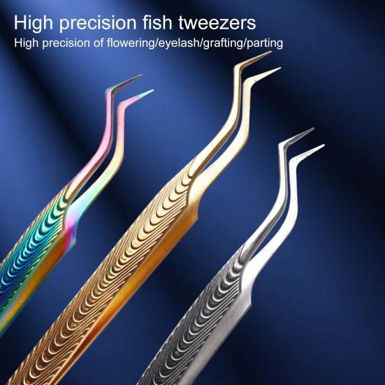 Yousheng Nail Art Clip Good Elasticity Anti-static Non-slip Tight Bite Stainless Steel Fish Stripe High Precision Eyelash Tweezer Makeup Supply