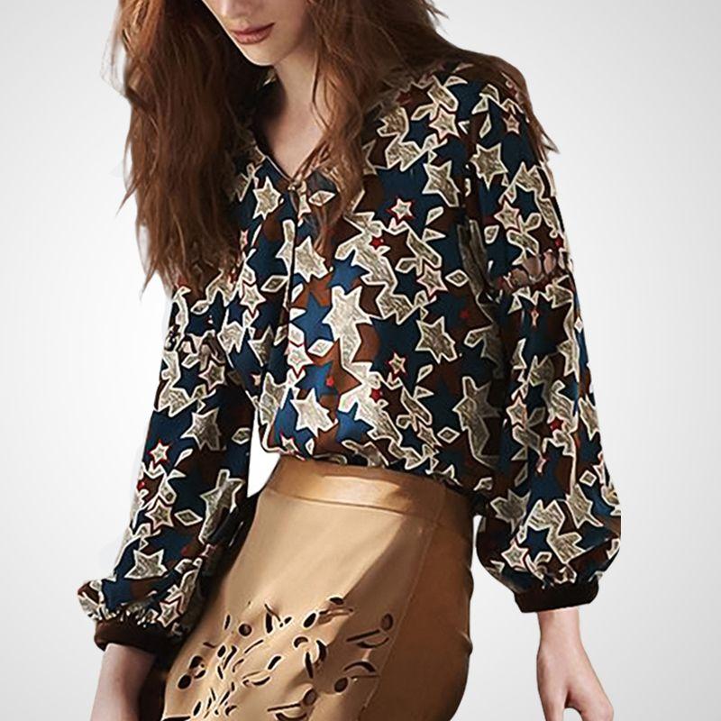 

Женская рубашка с V-образным вырезом, свободного кроя, с повседневным принтом Color L