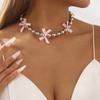 N11915 European and American Niche Temperament Advanced Sense Collarbone Chain Y2K Spice Girl Style Bow Beaded Necklace
