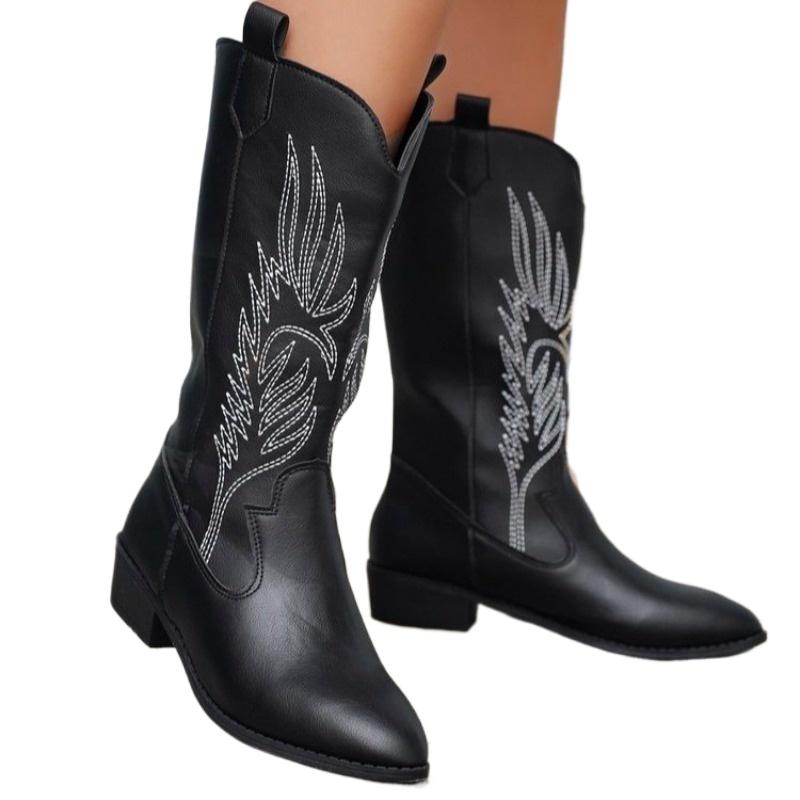 Spring Autumn Fashion New American Retro Embroidered Thick Soled Women'S Boots Embroidered Coarse Heel Long Tube Designer Boots