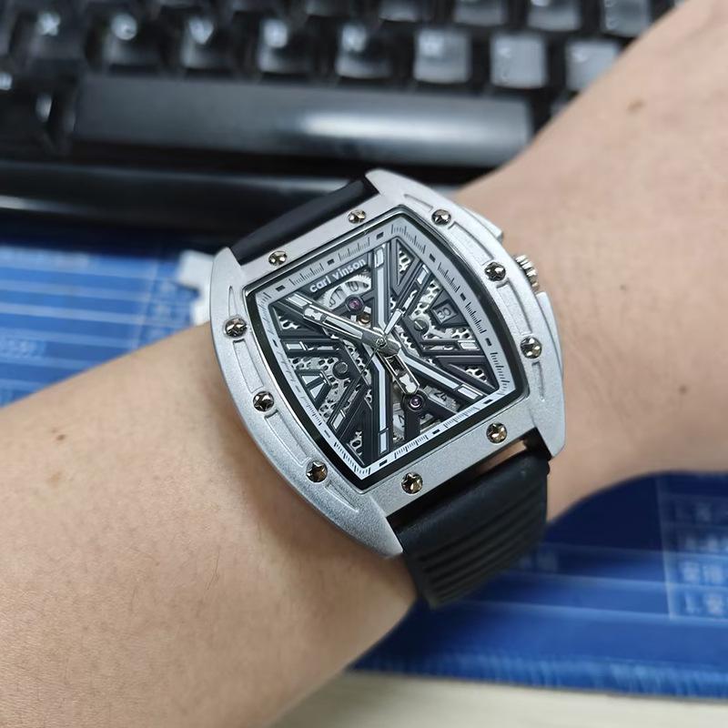 

Мужские новые полые водонепроницаемые механические часы в форме винной бочки с подсветкой