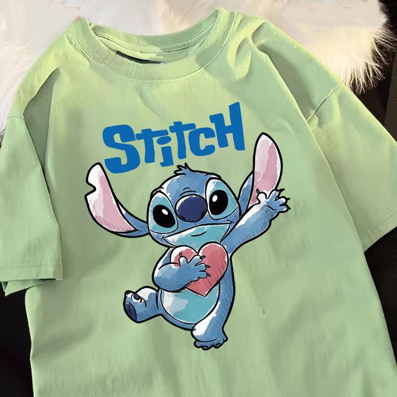 Funny 100 Cotton Stitch Love Graphic Print TShirt for Women Casual Short Sleeve Tee Cartoon Design