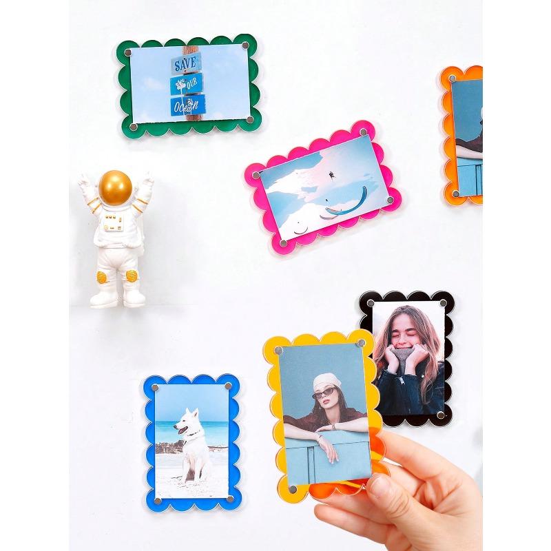Acrylic 3-Inch Refrigerator Magnets, Colorful Transparent Mini 3-Inch Magnetic Photo Frames, Creative Lightweight Floral Design Refrigerator Magnets