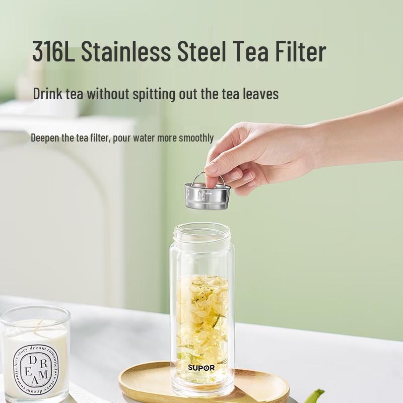 SUPOR Double-Walled Borosilicate Glass Travel Mug