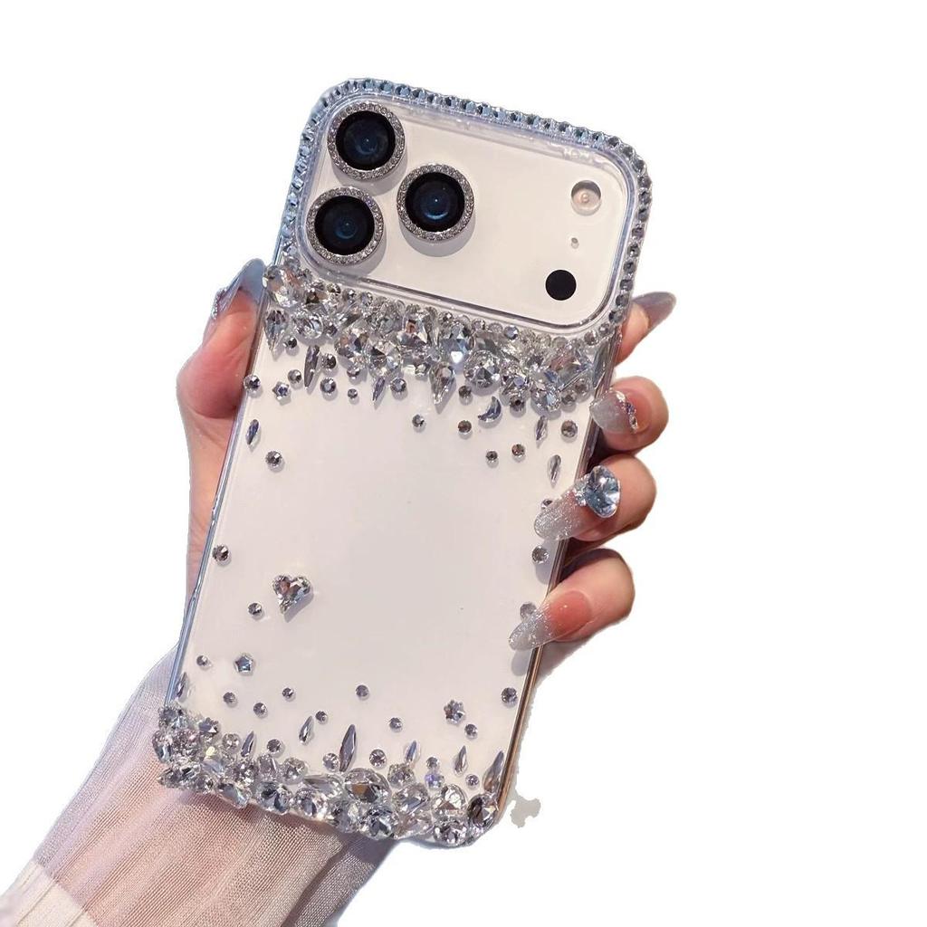 Apple 17 Pro Max Rhinestone Phone Case - Light Luxury, Transparent, High-End, Fashionable