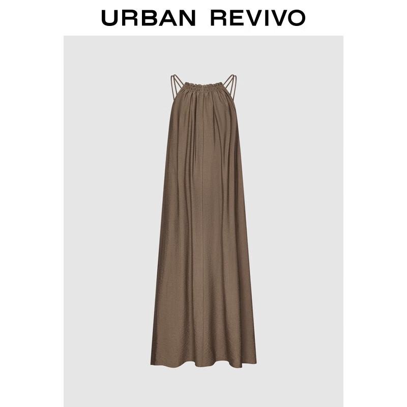 

UR 2025 Осеннее женское платье макси А-силуэта с двойными бретелями и сборками XS