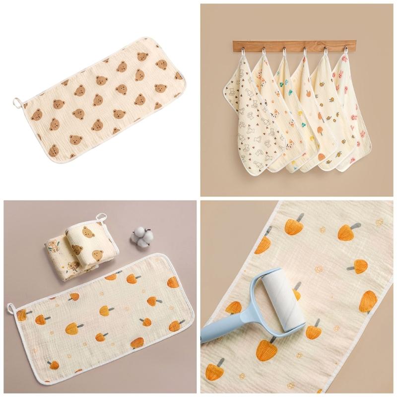 Baby Infant Cotton Wiping Towel Baby Face Towel Washcloths Nursing Towel Saliva Wipe with Cartoon Pattern 25x50cm