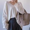Top for Women Autumn Winter Large Size Loose Long Sleeve Knit V-neck Pullover Sweaters Top