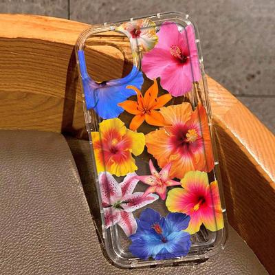 Motif Floral Hibiscus Coque de Téléphone en Caoutchouc Souple Pour iPhone 16 15 13 14 12 11 Pro Max 16E 7 8 Plus SE2 X XR XS 13 Mini Coque Transparente