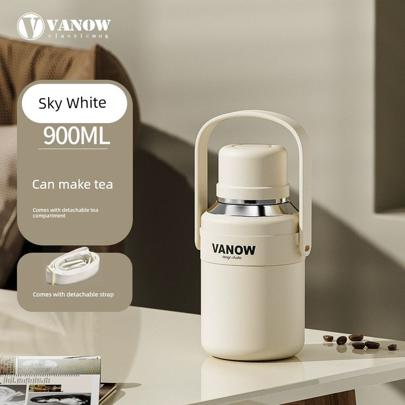 

Vanow Lily of the Valley Large-Capacity Thermos Cup for Women 2026 New Stainless Steel Infant and Kidsren Water Bottle Tea Cup Sky White 900ml (Can Be Carried or Carried)
