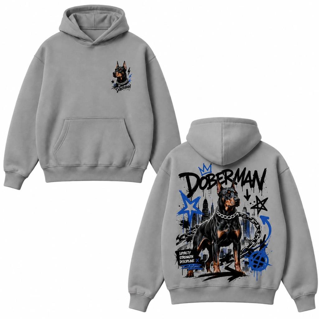Autumn Winter Casual Doberman Dog Graffiti Print Men hooded sweatshirt Women Boys coat Top Parent Child Kid 's Cotton Hoodie