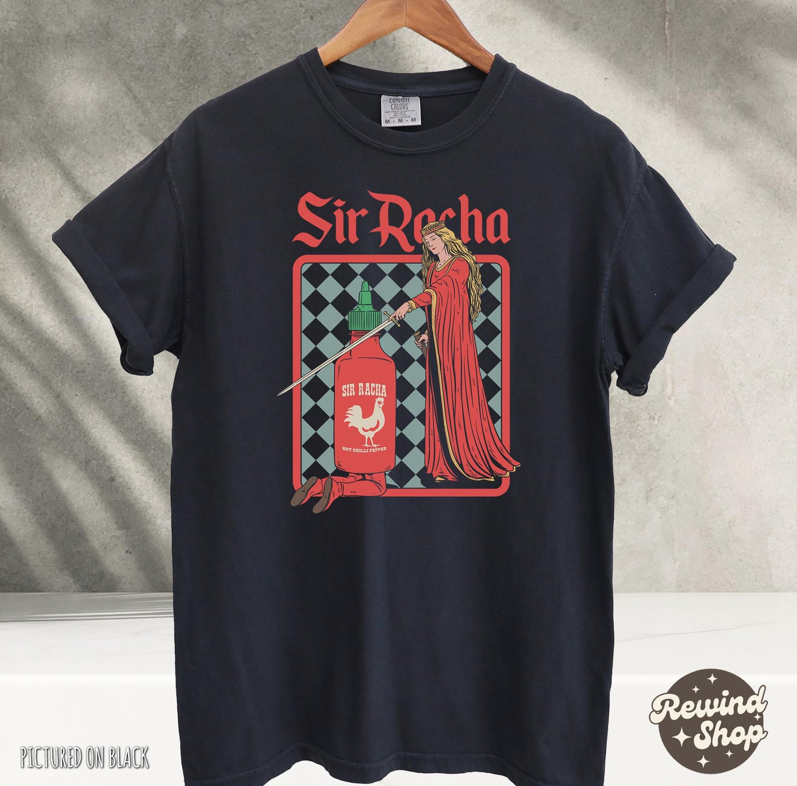 Sir Racha Comfort Colors Tshirt, Sriracha Graphic Tee, Medieval art tshirt, Funny Meme Shirts S