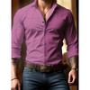 Men Long Sleeve Plaid Button Down Shirt Beige with Red and Blue Checks Casual Business Top