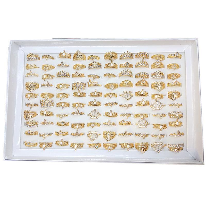 10 Stück Damen-Kronen-Legierungsring, Kristall-Zirkon-Ring