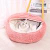 Cozy Plush Cat Bed - Round, Semi-Enclosed for Deep Sleep