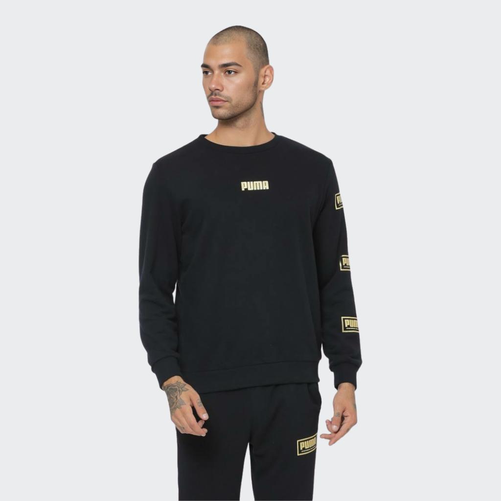 Puma Logo Metallicdruck Lässiger Sport-Pullover Hoodie Herren Tops Schwarz 586348-01