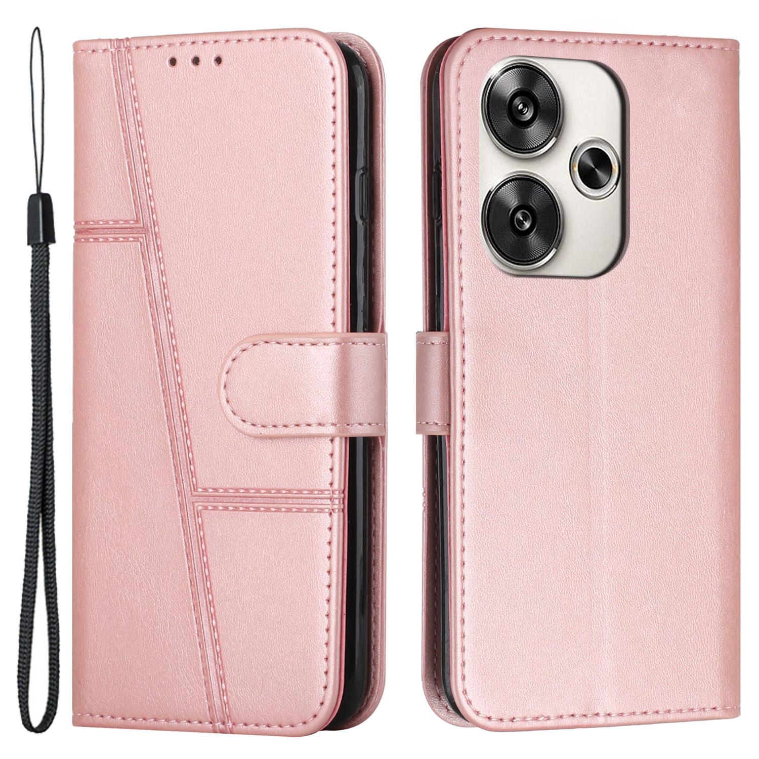 

For Xiaomi Redmi Turbo 3 5G/Poco F6 5G Case Calf Texture Magnetic Clasp Leather Phone Cover Rose Gold