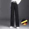 Fleecing Thick Warm Stripes High Waist Corduroy Straight Wide Leg Long Pant Women Winter Casual Trouser