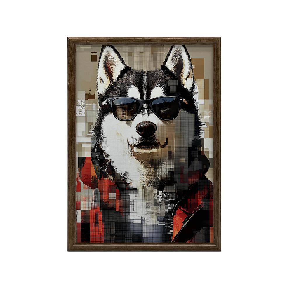 Plakat Husky W Okularach Plakat Husky W Okularach, 70X100 Cm, Rama Aluminiowa Czarna, Papier Matowy 230 Gsm